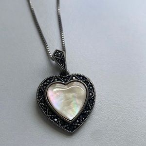 Park Lane Love Story Necklace Heart Mother of Pearl Marcasite Ivory